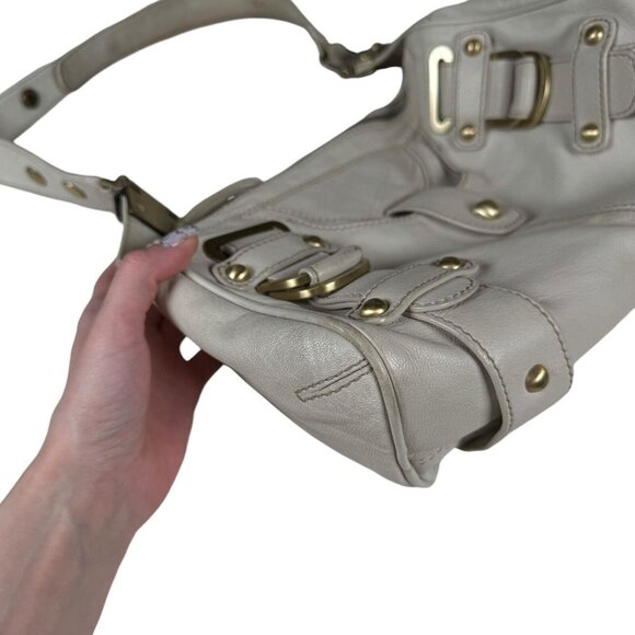 RAFE New‎ York Leather Shoulder Bag Purse Gold Studs Ivory Leather - Picture 12 of 15